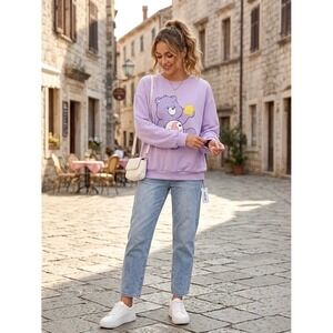SHEIN X Care Bears Lavender Purple Share Bear Graphic Sweatshirt Medium M